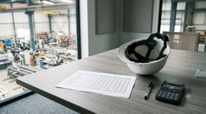 Casque de sécurité sur une table de réunion